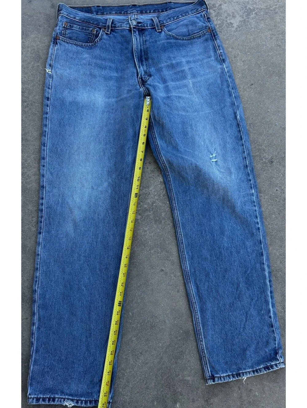 Levis 550 Denim Blue Jens Light Wash Thigh Fade Button Zip Distressed 38Wx36L